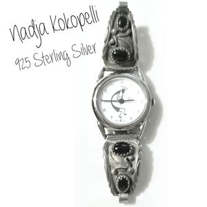 Nadia Kokopelli Navajo Onyx Stones with 925 Sterling Silver Leaves Watch